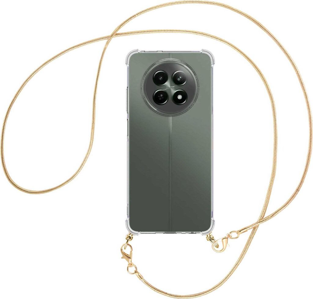 Handykette Backcover-Schutzhülle mit Band (Metall goldfarben) für Realme 12 5G / 12X 5G - goldfarbene Snake-Kette