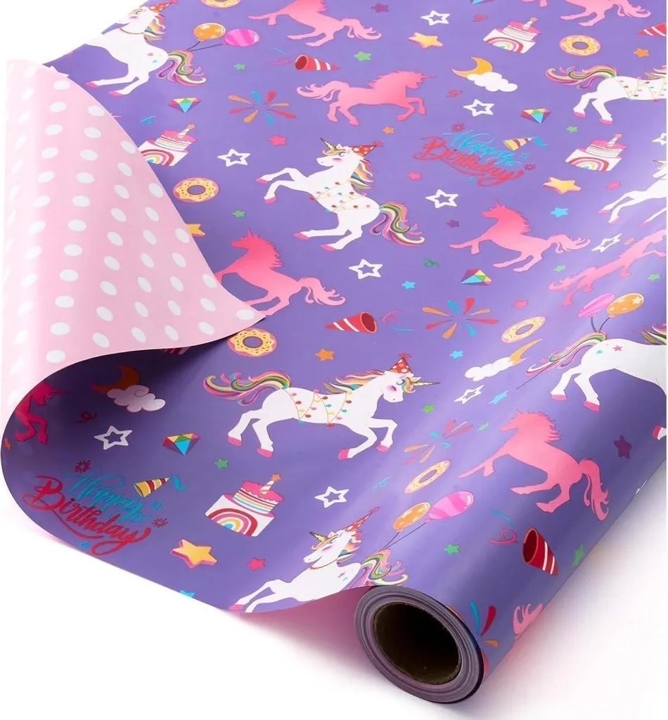 Papier Cadeau Réversible Licorne Double Face de Haute Qualité 43,2cm