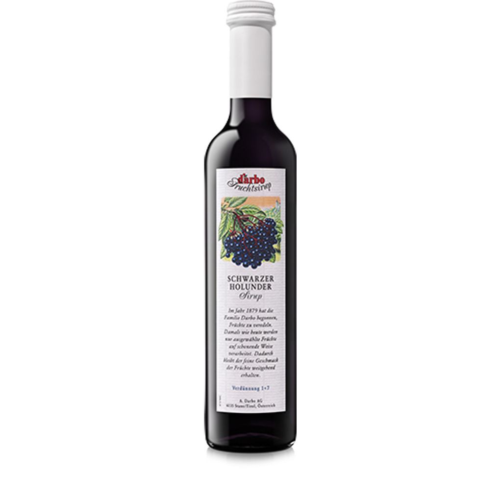 A bottle of syrup on a white background.