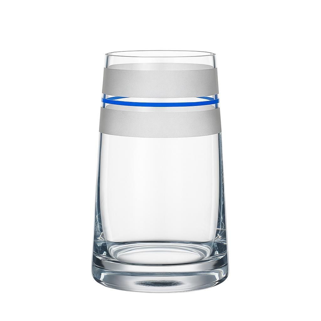 Crystalex Bohemia Kristallvase „Stripes“ Blau und Matt 180 mm – farbige Tischvase aus Kristallglas, modernes Design