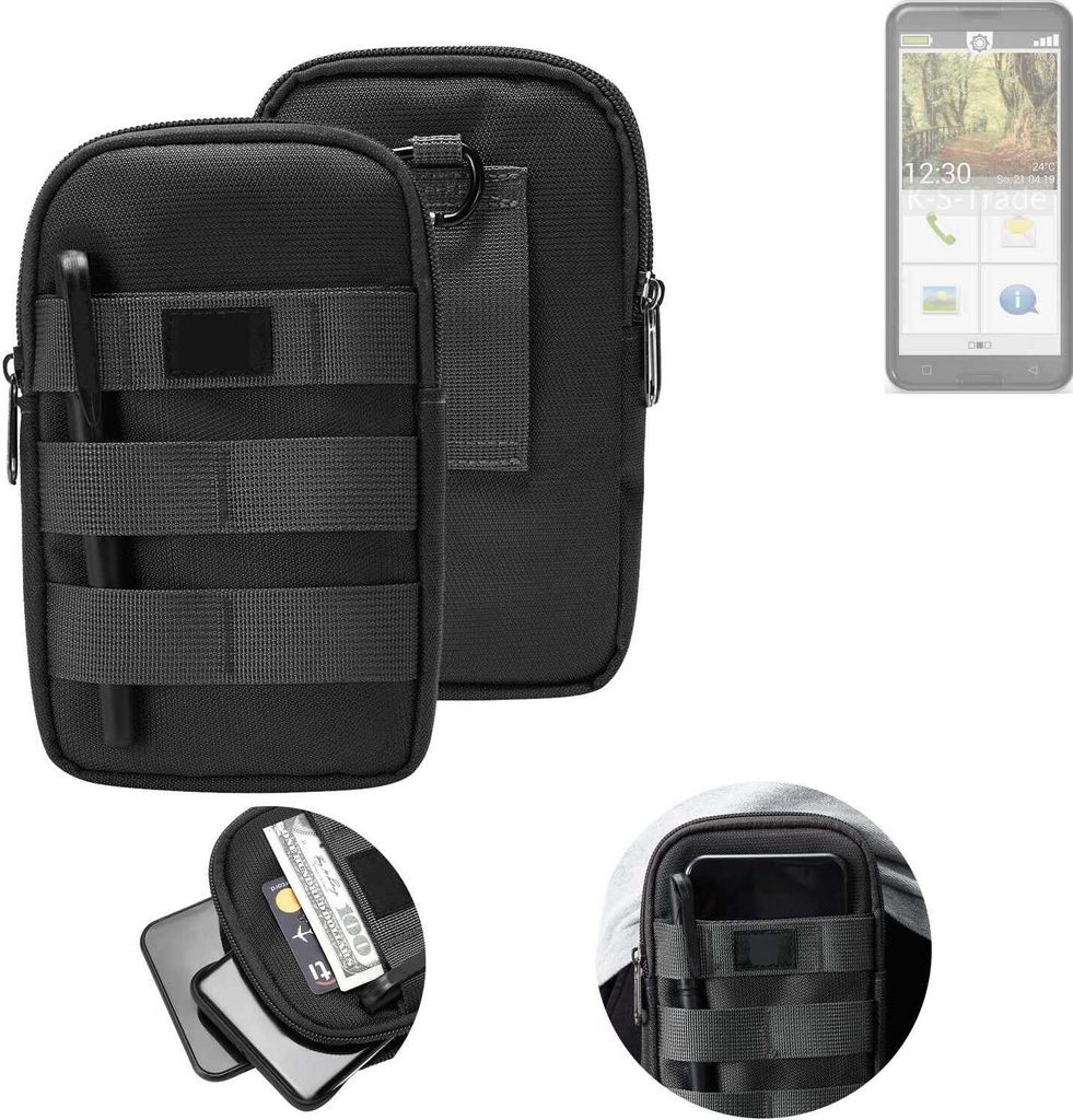 K-S-Trade Holster Gürtel Tasche kompatibel mit Emporia Smart.3 Handy Tasche Schutz Hülle dunkel-grau viele Fächer, 1x