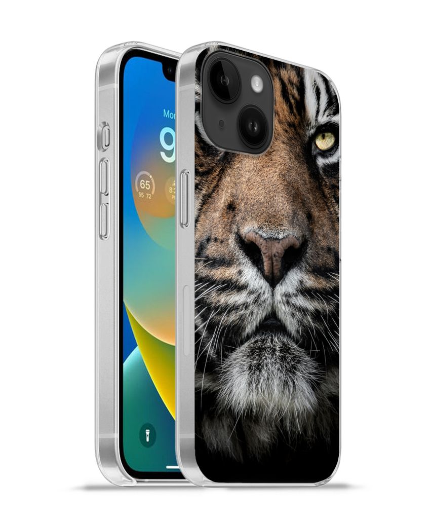 MuchoWow Handyhülle Schutzhülle Hülle für Apple iPhone 14 - Softcase Tiger - Nahaufnahme - Tier Silikon Softcase Handy Hülle - Mobiltelefonh...