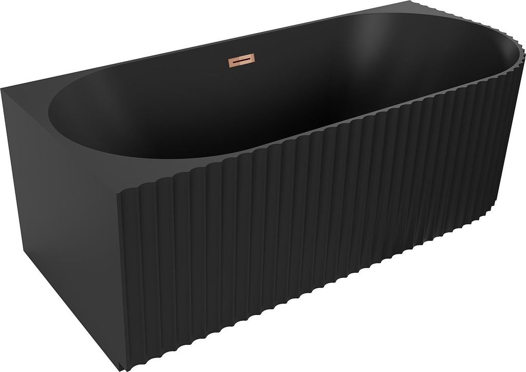 Mexen Gia freistehende, geraffte, linke Eckbadewanne 150 x 75 cm, Schwarz Matt, Überlauf Roségold - 52701507571L-60