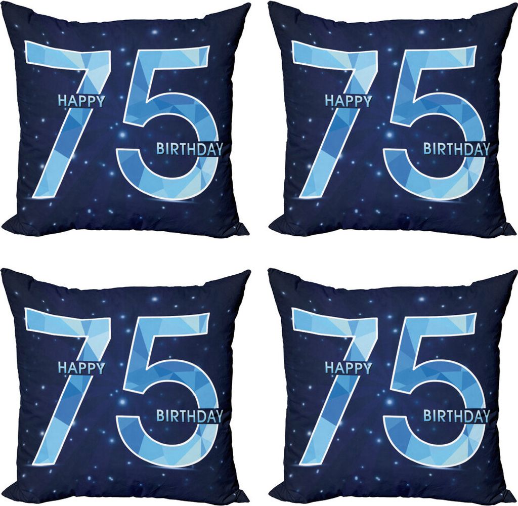 ABAKUHAUS 75. Geburtstag Kissenbezug Set (4 Stück), Geburtstags-Thema Sterne, Moderner Doppelseitiger Digitaldruck, 60 cm x 60 cm, Dunkelblau Hell...