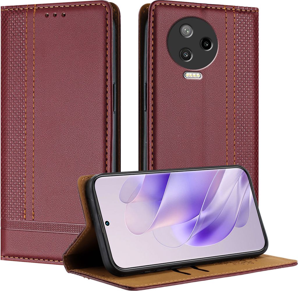 Handyhülle für Infinix Note 12 Pro / Note 12 2023 Leder Flip Klappbare Schutzhülle mit Standfunktion Dunkelrot