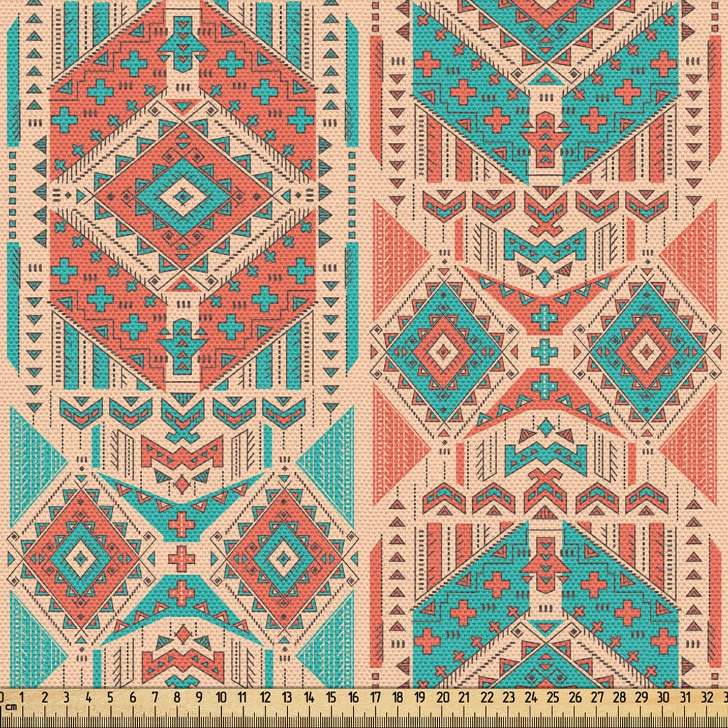 ABAKUHAUS Mexikaner Gewebe als Meterware, Weinlese-Pastell tonte geometrische Zusammensetzungs-amerikanische Motive, 5 M (148 x 500 cm), Meeresgrü...