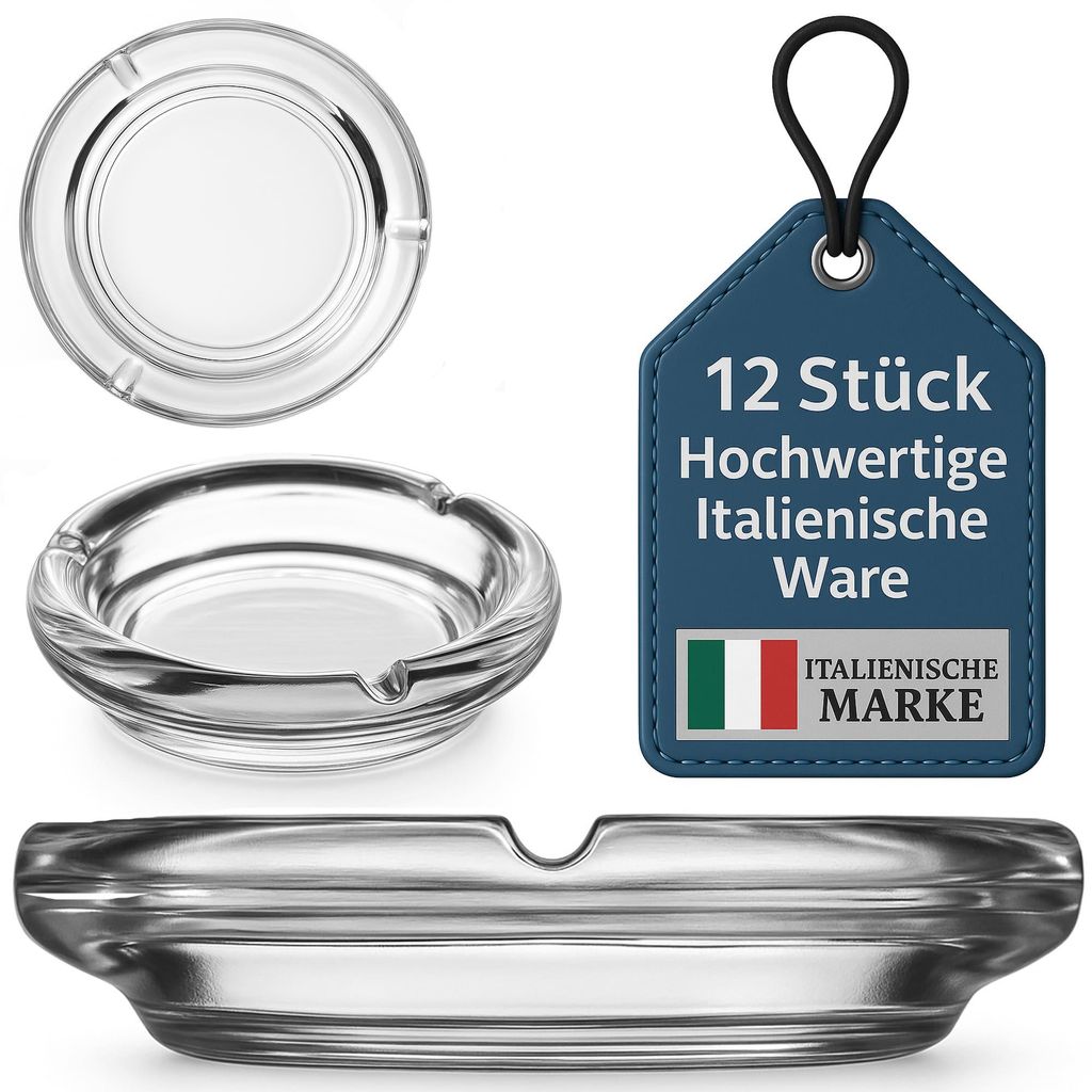 12 Aschenbecher Hochwertige Glas Ascher Rund Gastro Wind Bar Massiv Zigaretten