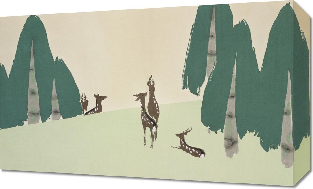 Bild 50x30cm Hirsch, Japanisches Vintage Sekka für das Wohnzimmer