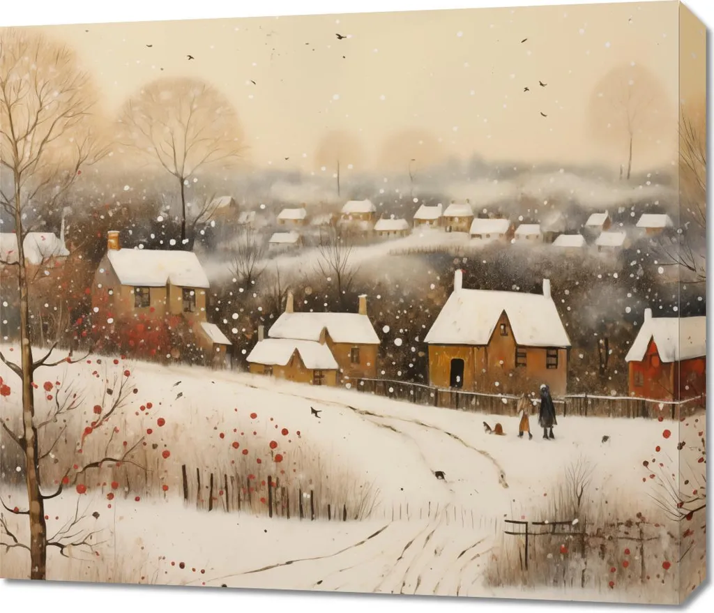 Tableau Village de Neige 70x60 cm - Illuminez une Pièce Sombre avec Style