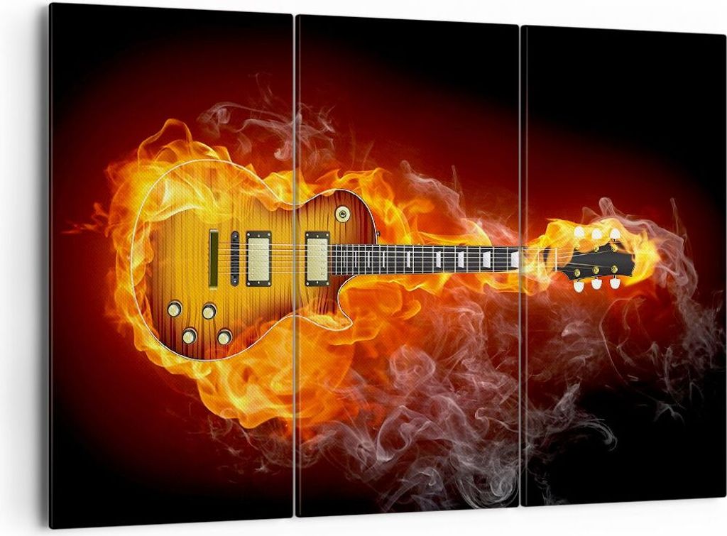 Bild auf Leinwand - Leinwandbild - Feuer Gitarre Instrument - 165x110cm - Wand Bild - Wanddeko - Leinwanddruck - Bilder - Kunstdruck - Wanddekorati...