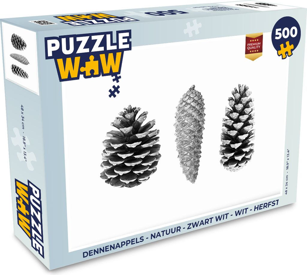 MuchoWow Puzzle 500 Teile Tannenzapfen - Natur - Schwarz und Weiß - Herbst - 500 Teile - Kinder - Selberbauen - Puzzlespiele