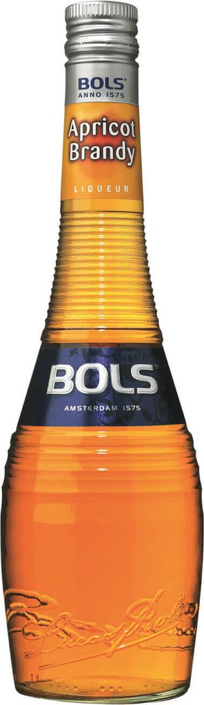 A bottle of Bols Apricot Brandy liqueur against a white background.