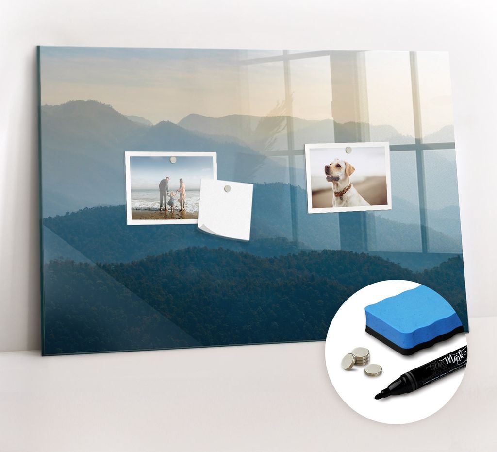 Magnetpinnwand Memoboard - Zubehörsatz - Schwarzer Marker + Schwamm + Magnete - 60 x 40 cm - Landschaftsabstraktion