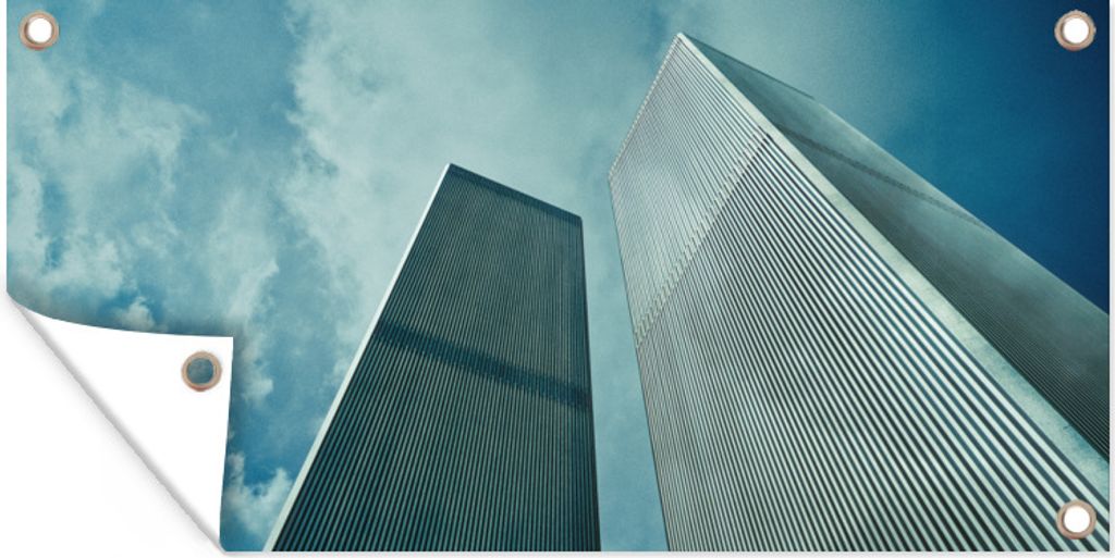 MuchoWow 160x80 cm Outdoor-Poster Gartendeko Sichtschutz Garten Poster für den Garten Ansicht der Türme des World Trade Center in New York von...