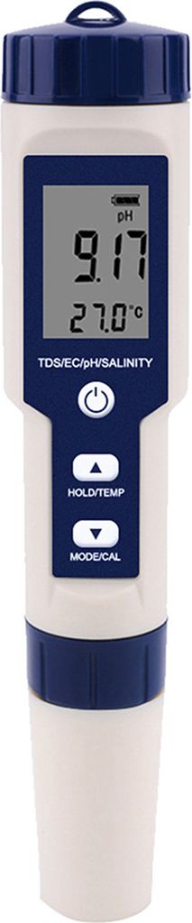 5-in-1 Wasserqualität Tester Digital – pH-Messgerät, TDS, EC, Temperatur & Salzgehalt – IP67 wasserdicht mit Displaybeleuchtung