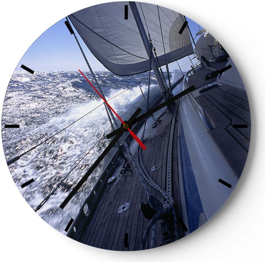Wanduhr - Rund - Glasuhr - Boot Ozean Reise Yacht - 30x30cm Produktbild 
