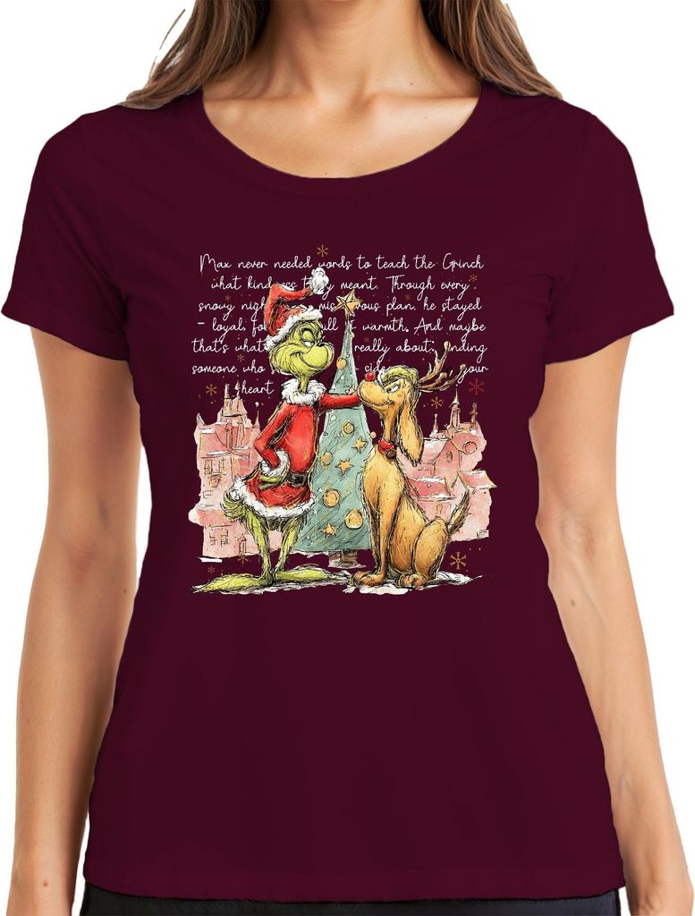 Grinch Max Christmas Santa Rudolph Hund Weihnachten Geschenk Damen T-Shirt, Burgundy, 3XL