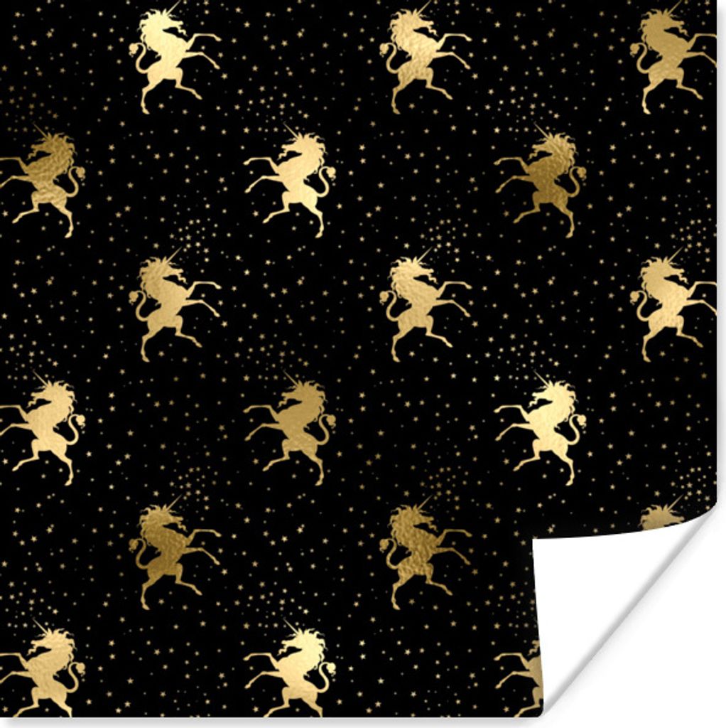 MuchoWow Poster Muster - Einhorn - Gold 50x50 cm - Wohnzimmerdekoration