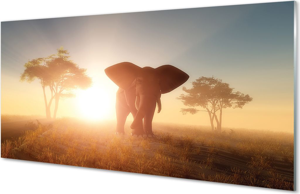 Glasbilder 120x60 Wandkunst Elefant Baum Osten
