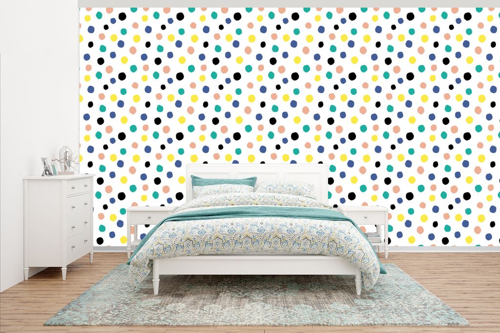 MuchoWow Fototapete für Wohnzimmer oder Schlafzimmer Wandtapete Vinyl Motivtapete Polka dots - Muster - Gelb - 500x280 cm - Fototapeten