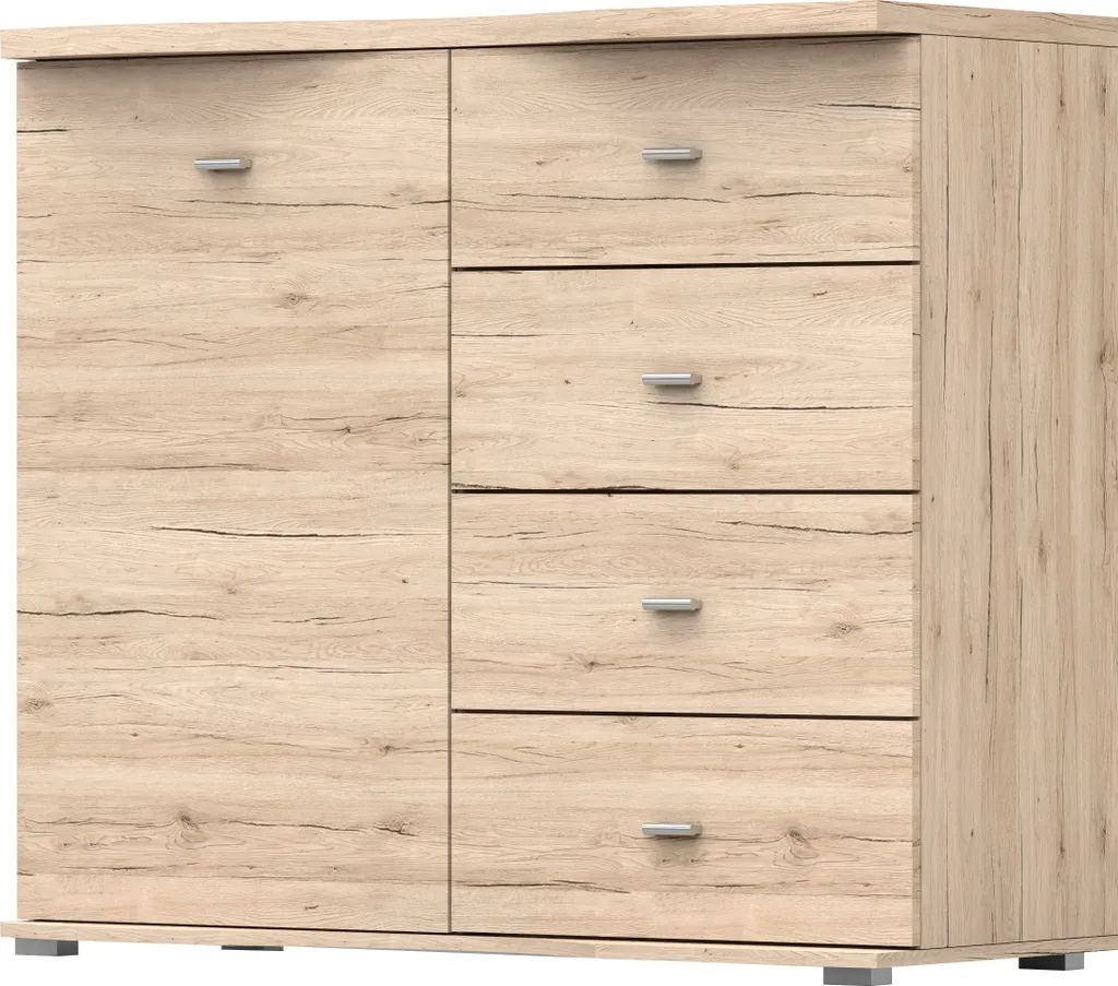 Commode de chambre Grenade 120cm, grand buffet bas de rangement chic - 3