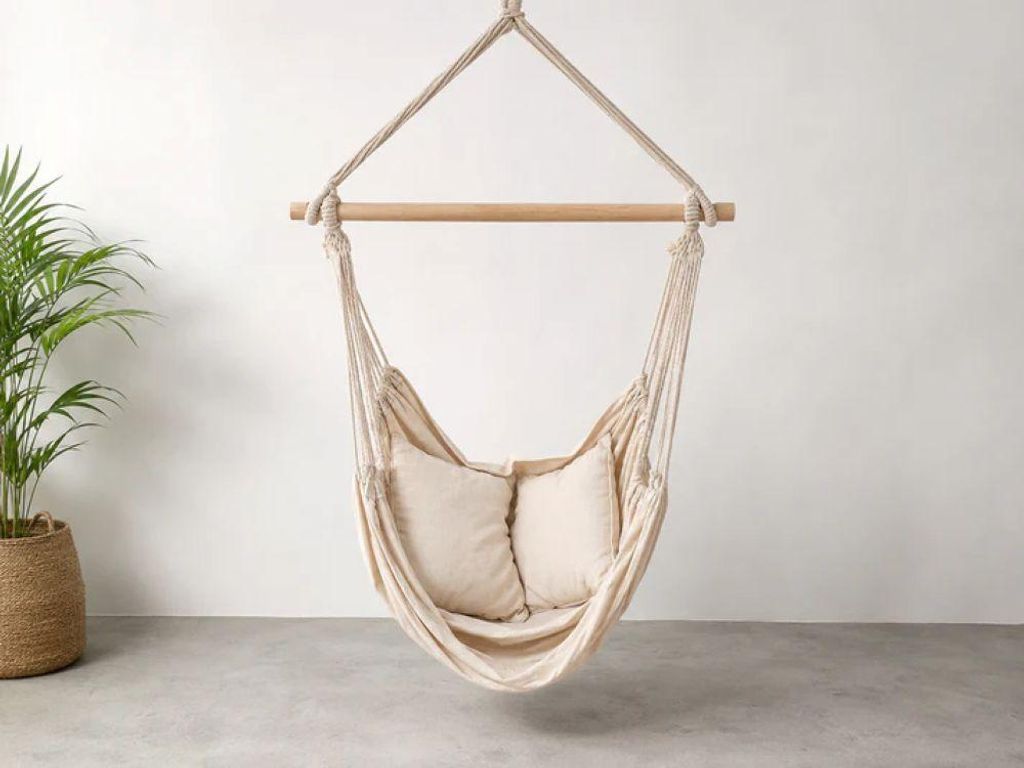 Hängesessel Beige – 130 × 100 cm inkl. 2 Kissen, Seil, Produktbild 