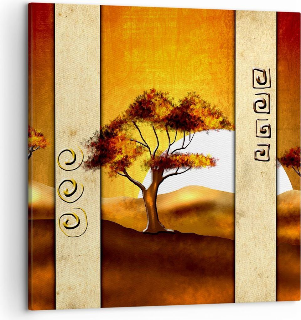 Bild auf Leinwand - Leinwandbild - Modern baum savanne wüste - 50x50cm - Wand Bild - Wanddeko - Leinwanddruck - Bilder - Kunstdruck - Wanddekorati...