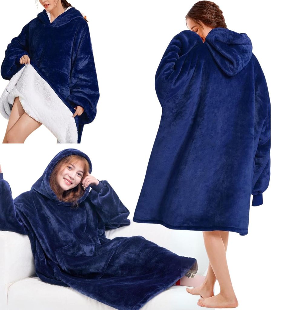 Dekenhoodie warme dikke draagbare deken met capuchon blauw Productafbeelding 