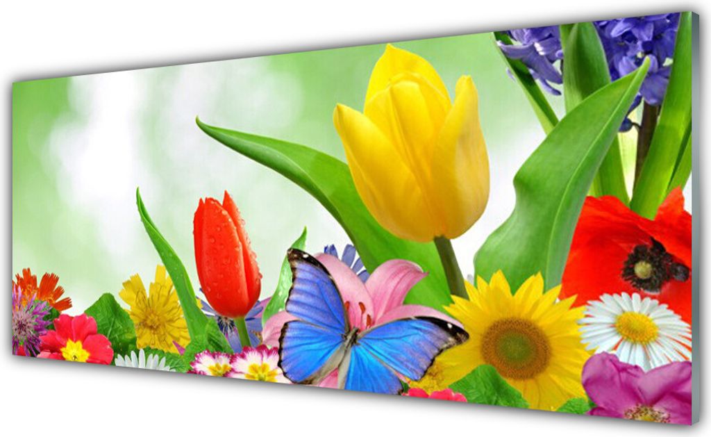 Küchenrückwand aus Glas 125x50cm Spritzschutz Schmetterling Blumen Natur