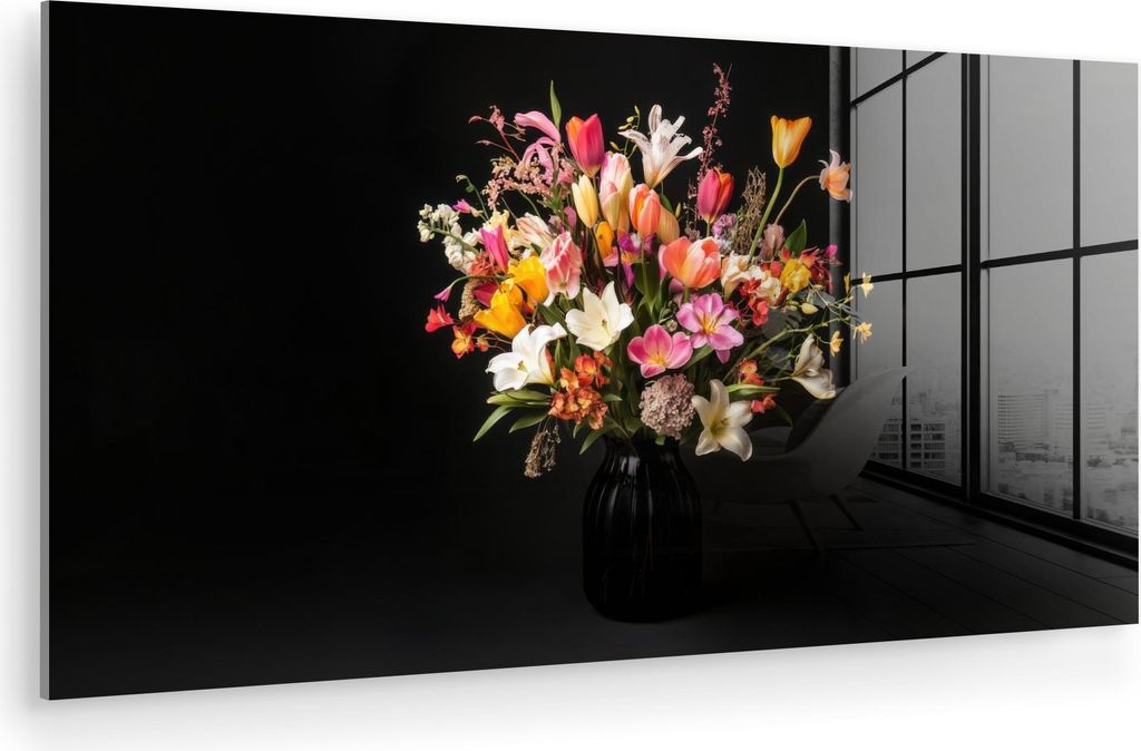 MuchoWow Glasbilder - Bilder auf Wandbild - Foto auf Glas Vase - Blumen - Tulpen 120x60 cm Wanddekoration aus Glas - Acrylglasbild - Acrylbilder - ...