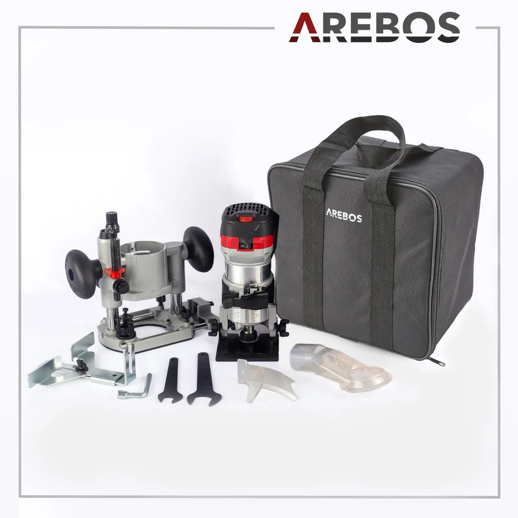AREBOS Défonceuse Multifonction 710W - Blocage Broche et Base Plongeante - 12