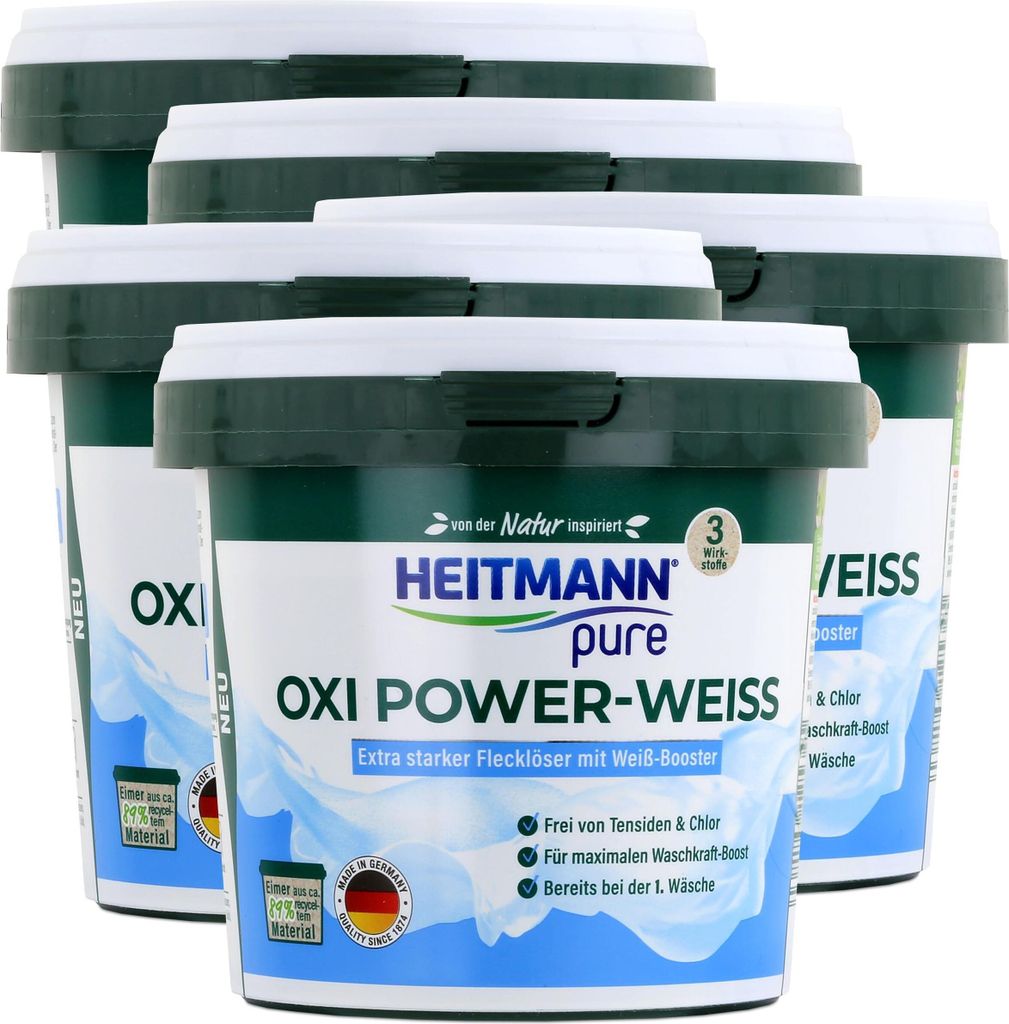 Heitmann pure Oxi Power-Weiss 500g - Flecklöser mit Weiß-Booster (5er Pack)