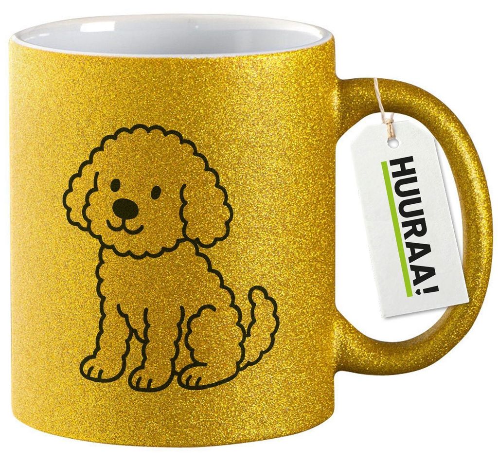 Huuraa Glitzertasse Maltipoo Comic Malti 330ml Gold Keramik Kaffeebecher Geschenkidee