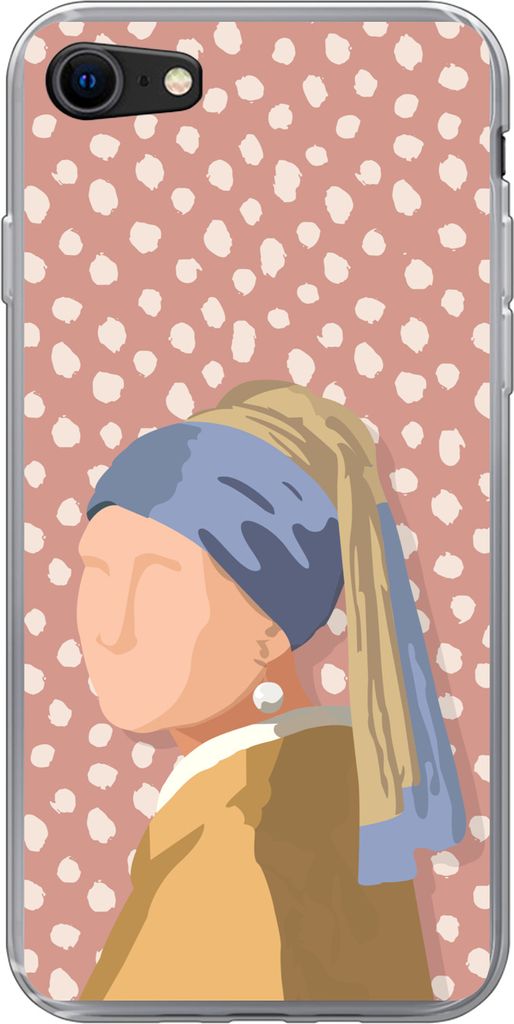 MuchoWow Handyhülle Schutzhülle Hülle für Telefoonhoesje iPhone 7 Alte Meister - Mädchen mit Perlenohrring - Dots - Vintage Silikon Softcase...