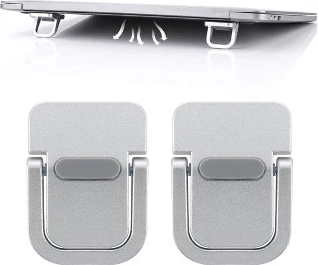 Support PC portable pliable argenté en aluminium avec patins silicone