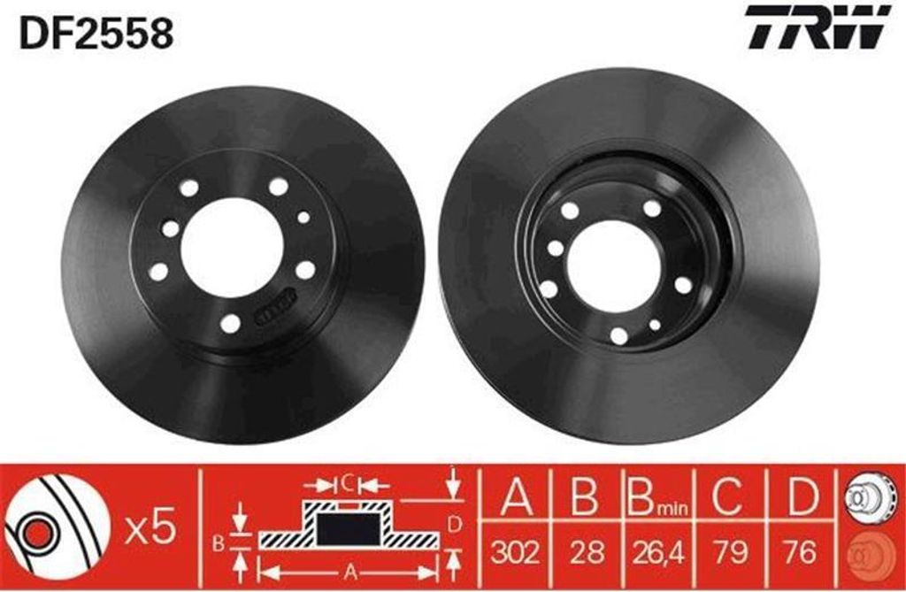 2x TRW Bremsscheibe DF2558 für BMW 5 Limousine (E34) 7 Produktbild 