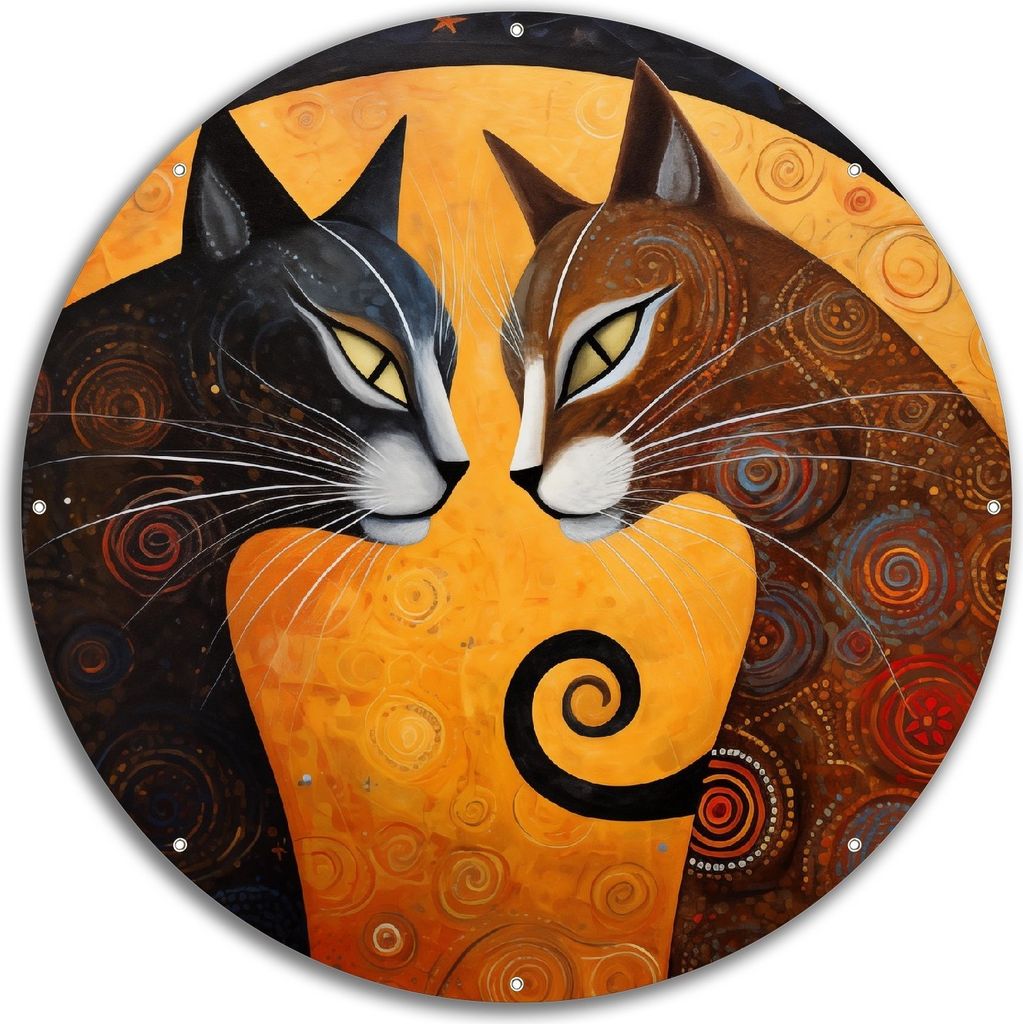Wallario rundes Outdoor-Poster für Garten oder Balkon, Motiv Katzen im Mondlicht, 60 cm Durchmesser