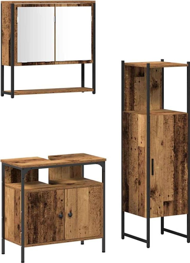 vidaXL Badezimmermöbel-Set mit Regal mit Tür 3 pcs Braun Holzwerkstoff