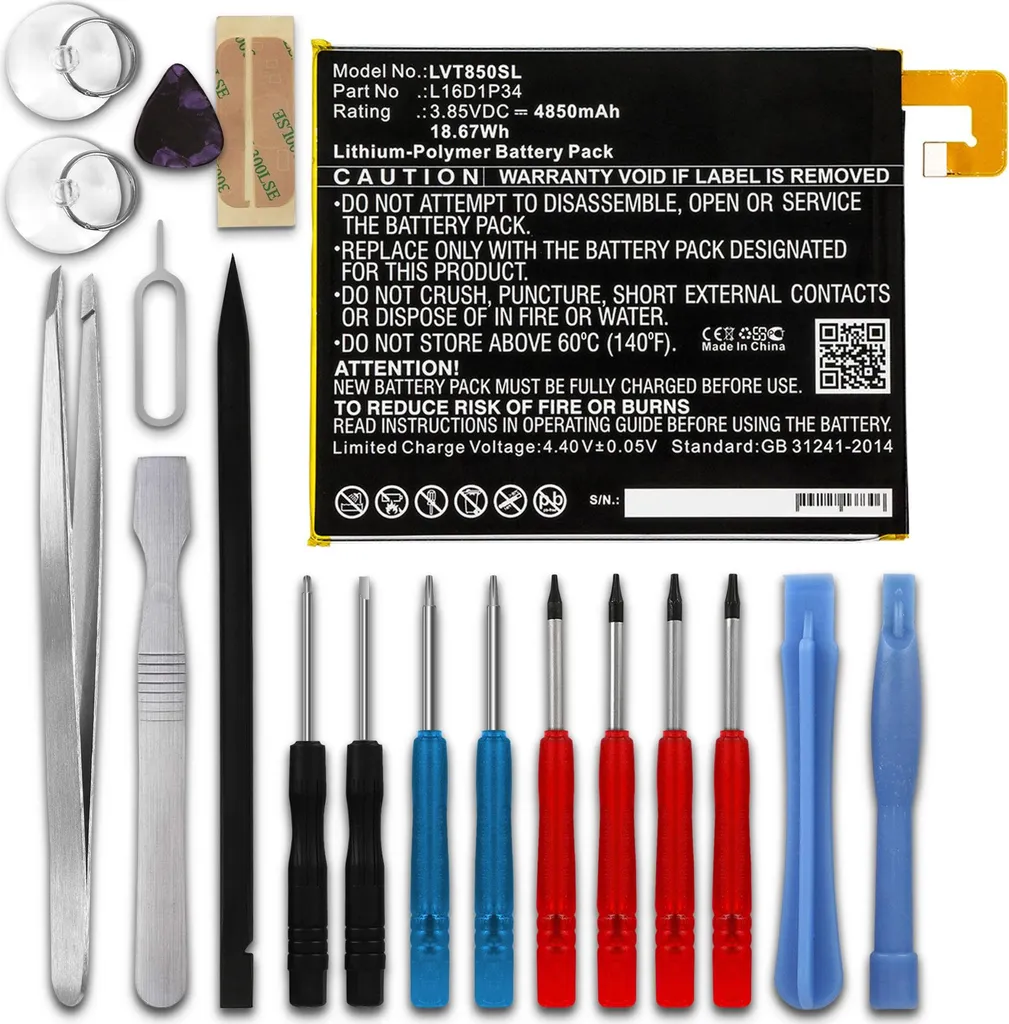 subtel 1x Batteria per Tablet Compatibile con Lenovo ZA2B0009US, Tab4 8 LTE TB-8504X, Tab4 8 TB-8504F, L16D1P34 – (4850mAh, 3.85V) + Set di strumento