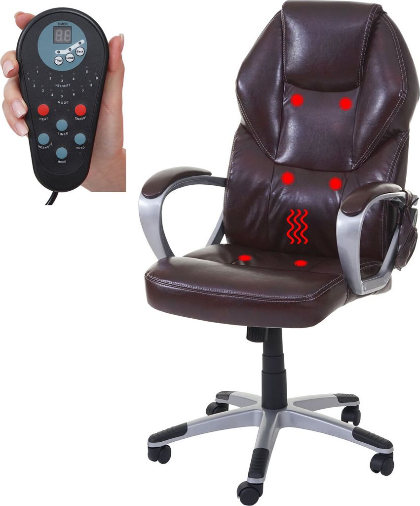 Massage-Bürostuhl MCW-A69, Drehstuhl Chefsessel, Heizfunktion Massagefunktion Kunstleder bordeaux