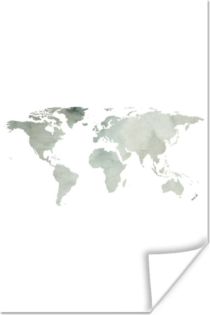 MuchoWow Poster Weltkarte - Minimalismus - Grau 60x90 cm - Wanddekoration