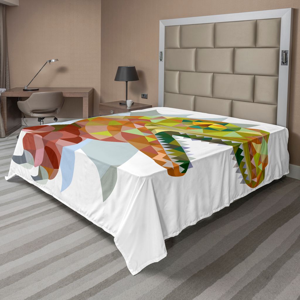 ABAKUHAUS Reptil Bettlaken, Bunte Mosaik Wilde Trex Illustration Öffnet Mund Jurapixel Dinosaurier Maskottchen, weiches bequemes oberes Bettlaken ...