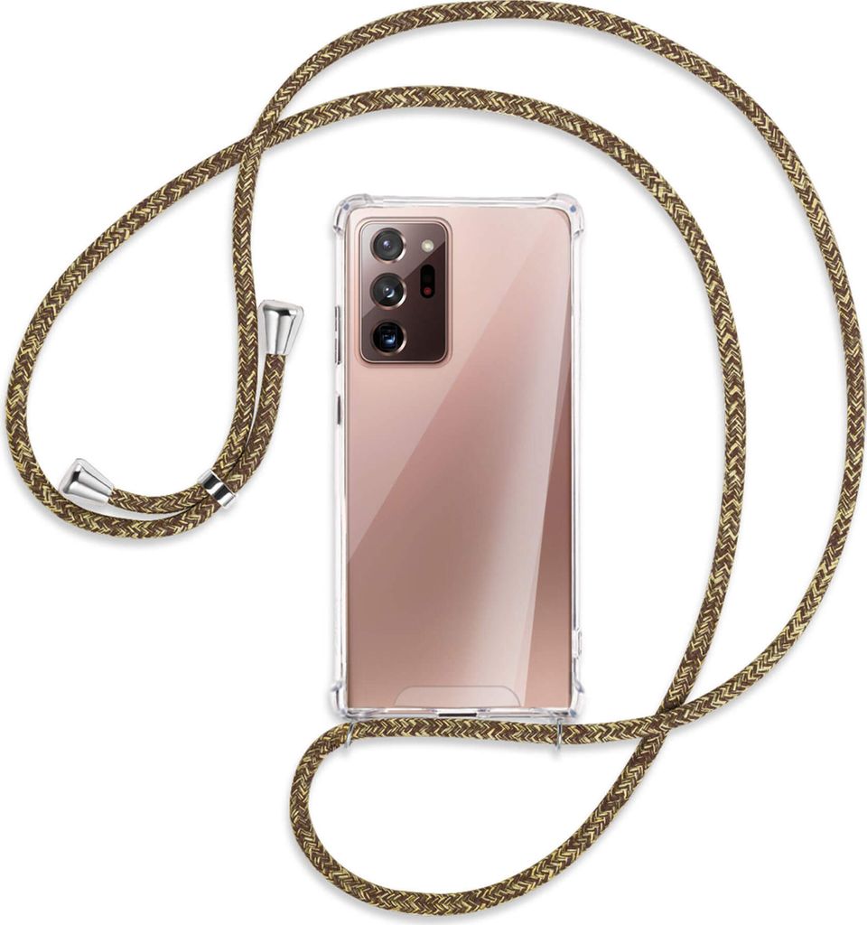 Handykette Backcover-Schutzhülle mit Band (Metall silberfarben) für Samsung Galaxy Note20 Ultra 4G,5G (N985,N986) - braun+beige