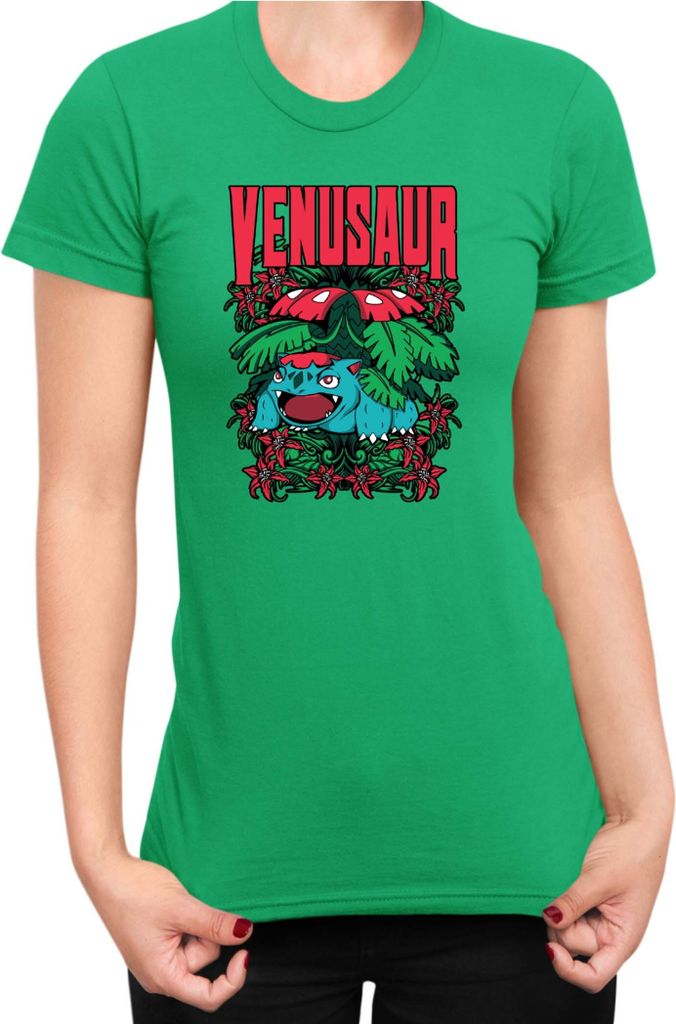 Damen T-Shirt Japan Anime Manga Pokemon Venusaur, Lady L / Grün