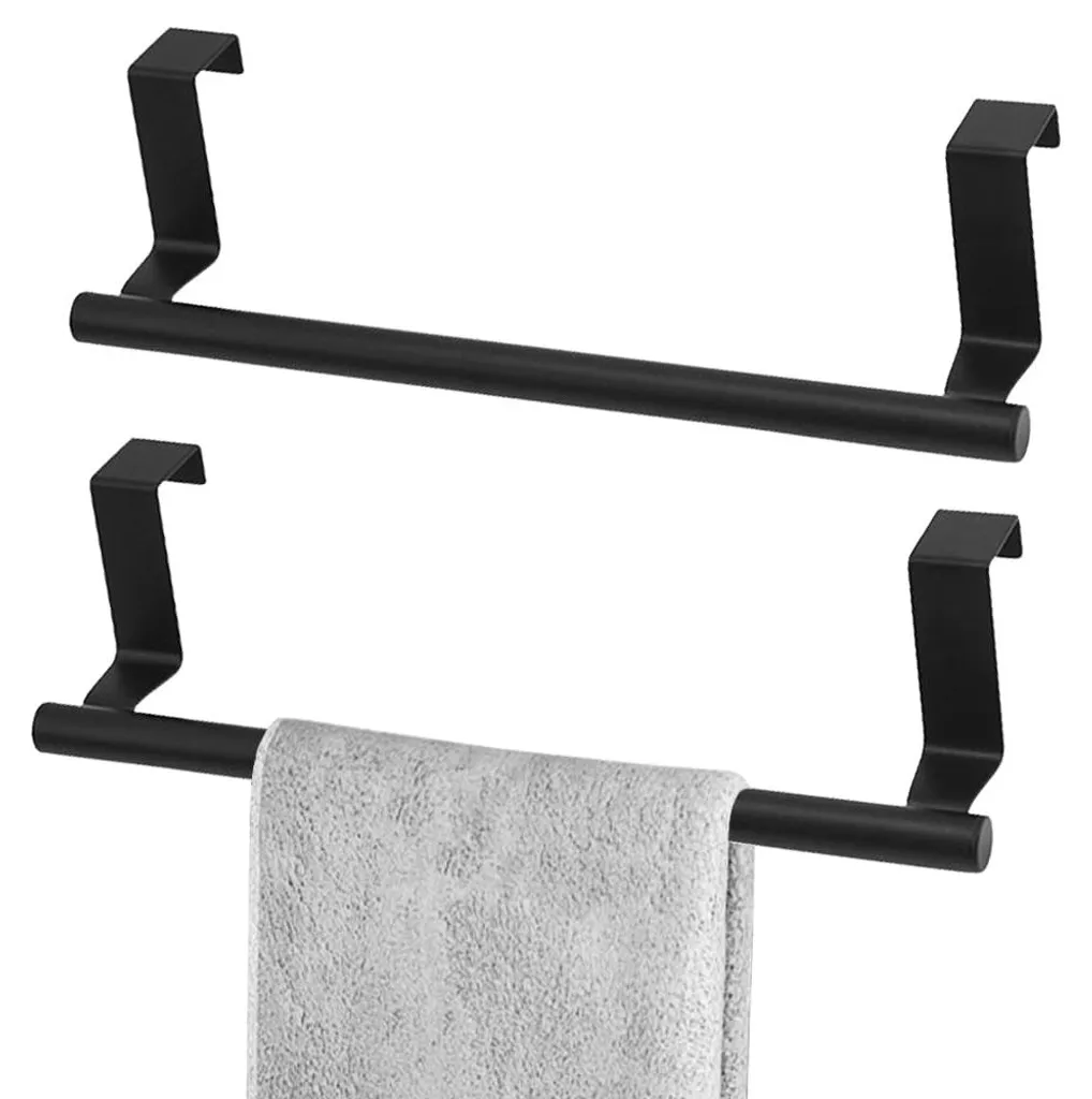 2 Porte-serviettes Porte Noir en Acier Inox avec Bande Antidérapante
