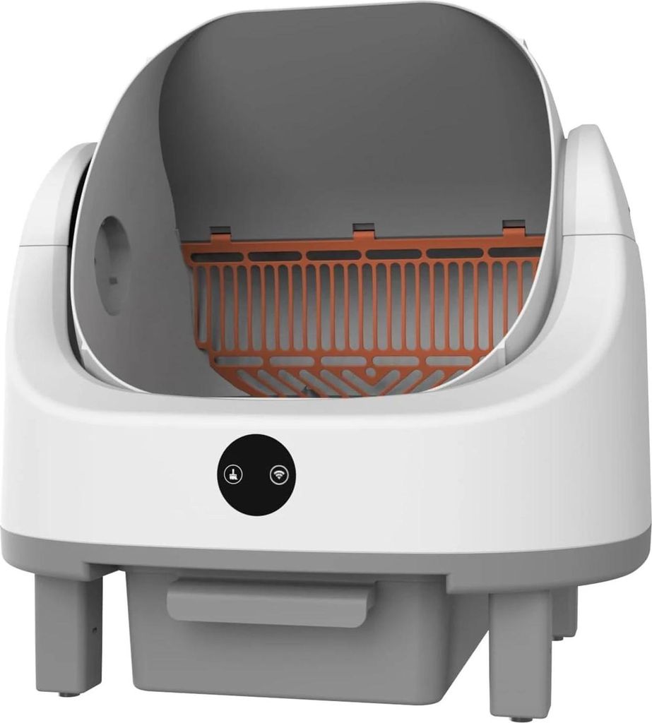 Katzentoilette - Selbstreinigend automatisch - 9 l Volumen - Geruchsfreier Abfallbehälter - Edelstahl - Ohne App - Weiß