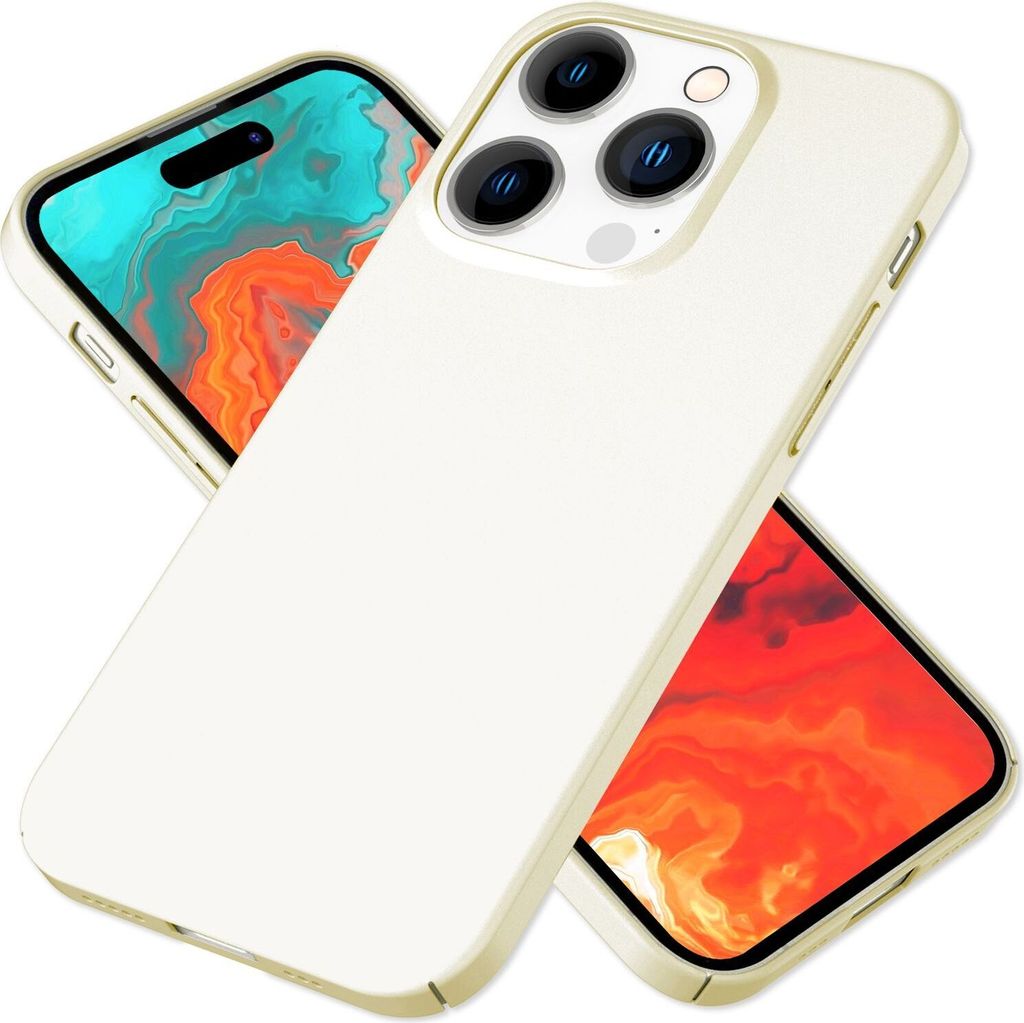 Dünne 0,5mm Hülle für iPhone 15 Pro Hard Case Ultra Slim Handyhülle Schutzhülle Creme Beige