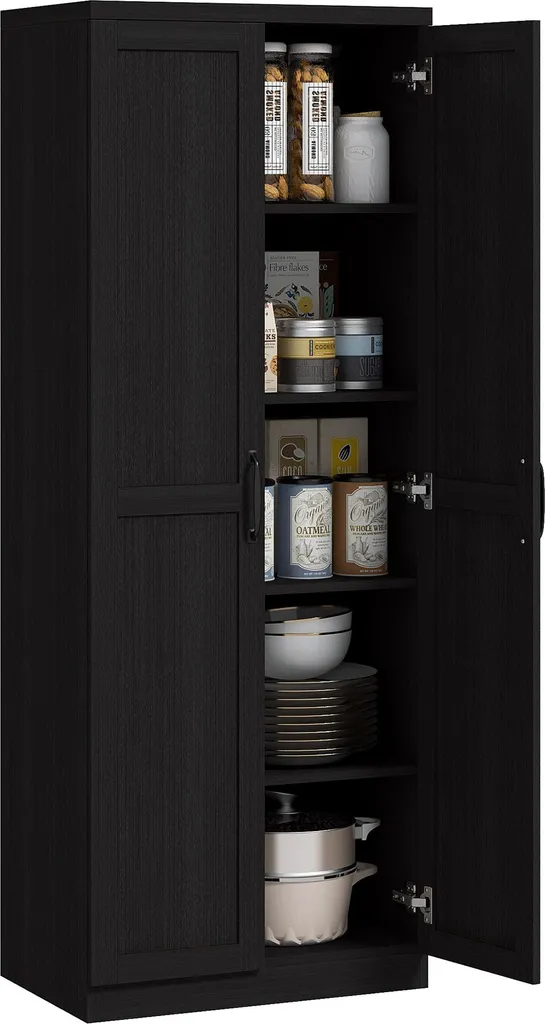 Vaisselier moderne noir 2 portes : meuble de rangement cuisine 160 cm