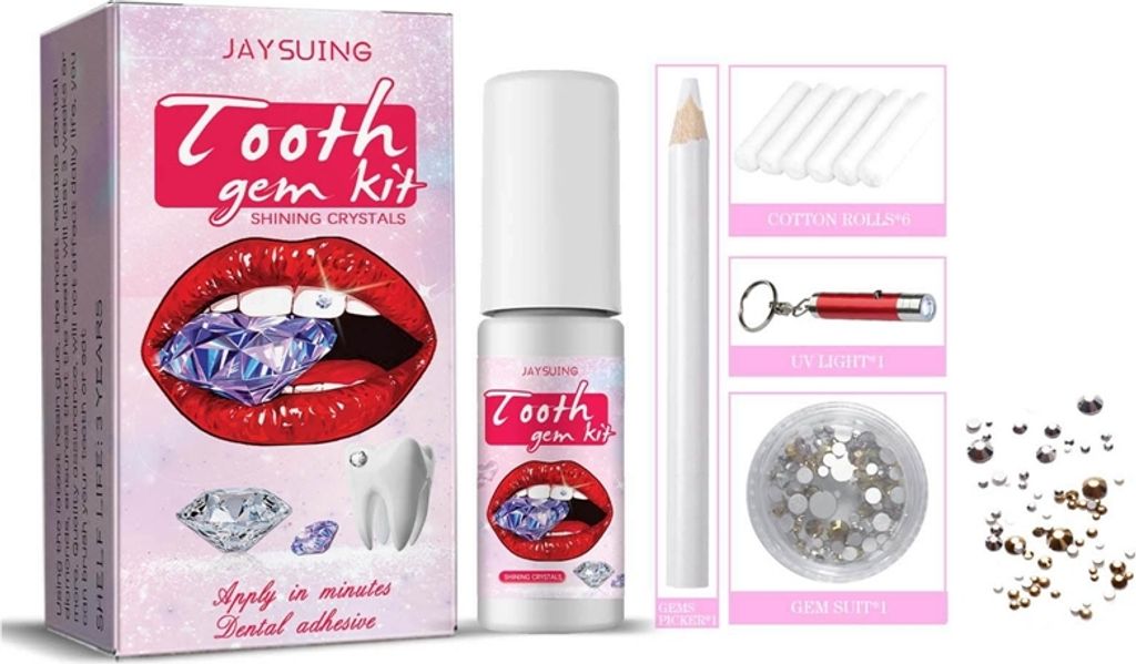 3 Stück Zahn edelstein Set, zahnschmuck Set mit kleber für Produktbild 5