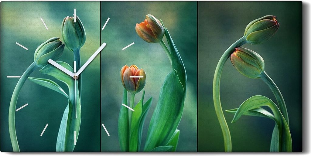 Wandkunst Leinwand Bild Uhr Geräuschlos 60x30 Gemälde Blumen Pflanzen Tulpen - weiße Hände